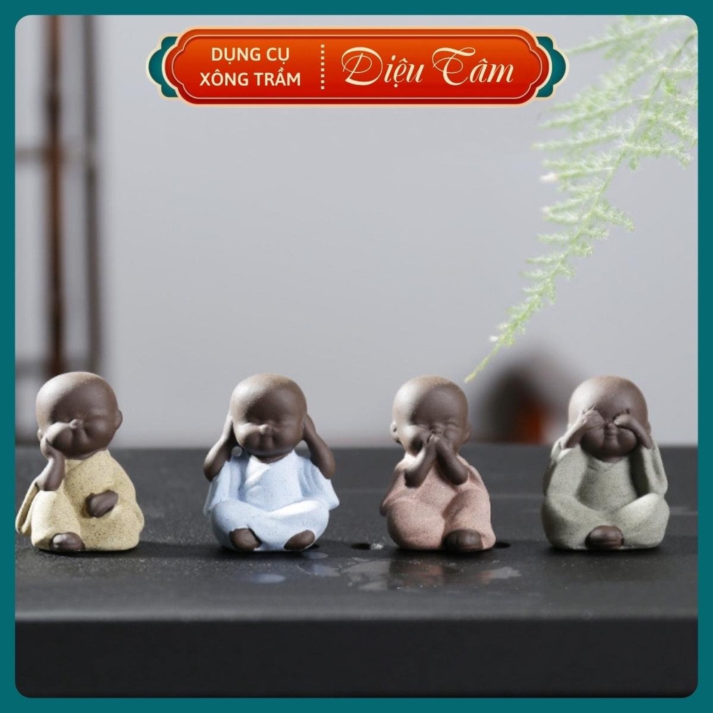 Tháp khói trầm hương hình chú tiểu, thác trầm hương đốt nụ trầm khói ngược thay cho lư đốt trầm Diệu Tâm