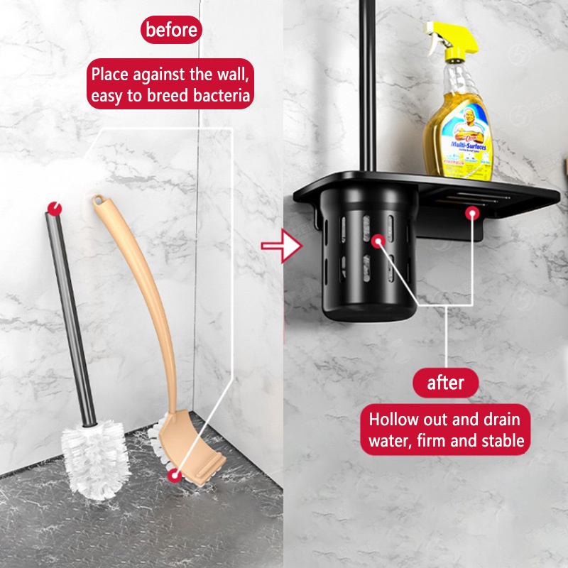 A - LIFE Bàn Chải  Vệ Sinh Toilet Bằng Nhôm Kèm Giá Đỡ Gắn Tường Tiện Dụng
