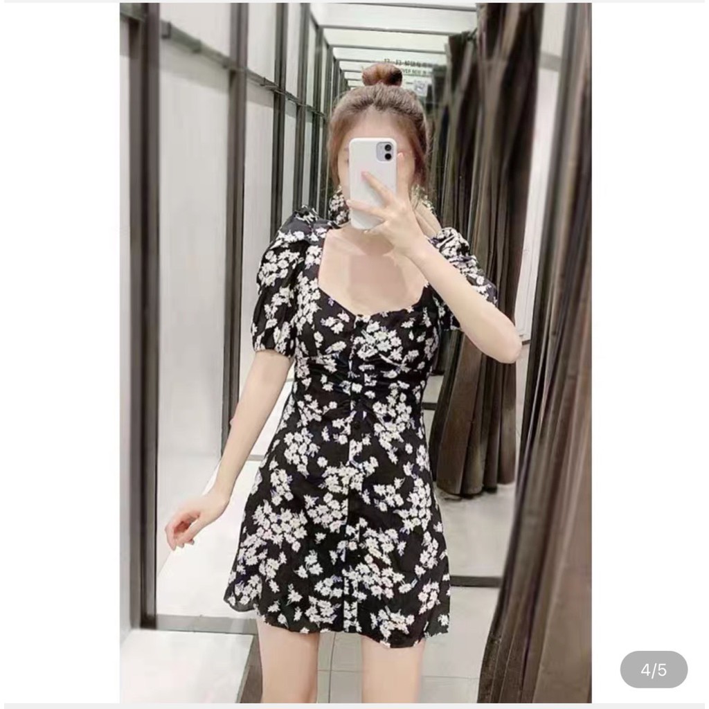 Váy hoa đen dúm khuy xinh xắn - V38 | BigBuy360 - bigbuy360.vn