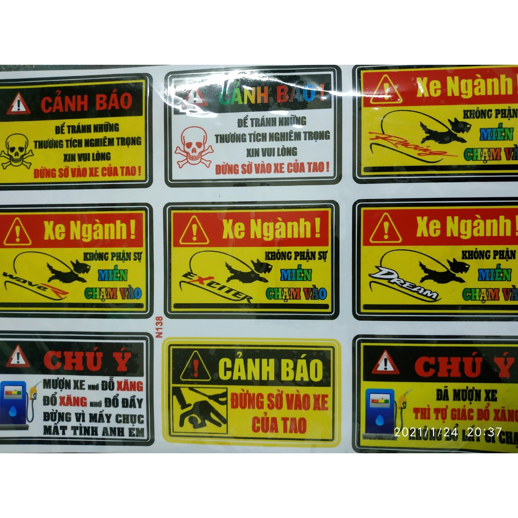 Decal dán xe cảnh báo vui nhộn cho xe máy