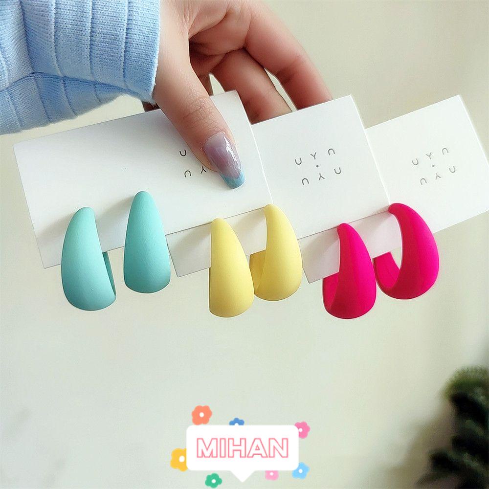 MIHAN1 Korean Style Geometric Hoop Eardrop Fresh Jewelry Gifts C-shaped Earring Women Wild Candy Color Fashion Dangler/Multicolor