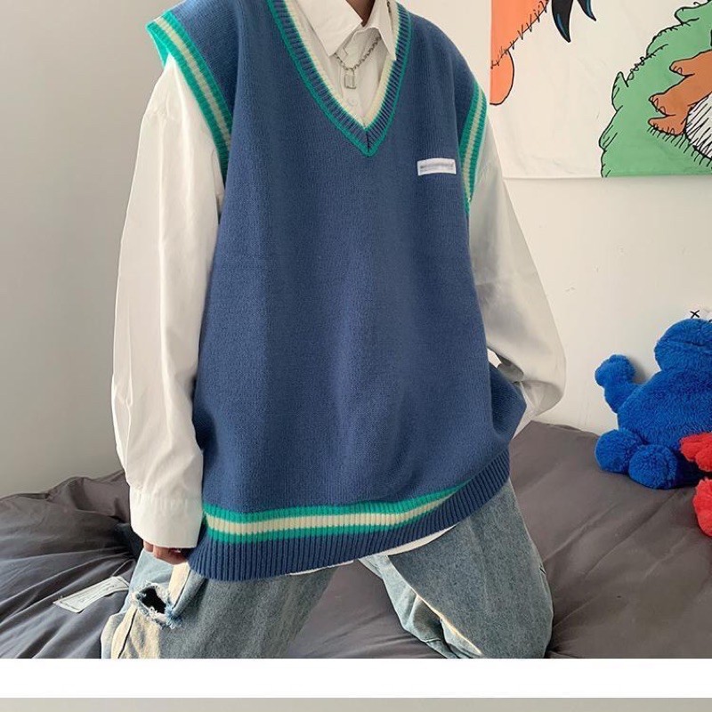 Áo Gile phối viền xanh 4 mùa unisex