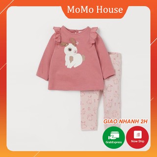 Bộ Dài Tay Bé Gái Chất Cotton Thỏ Hồng