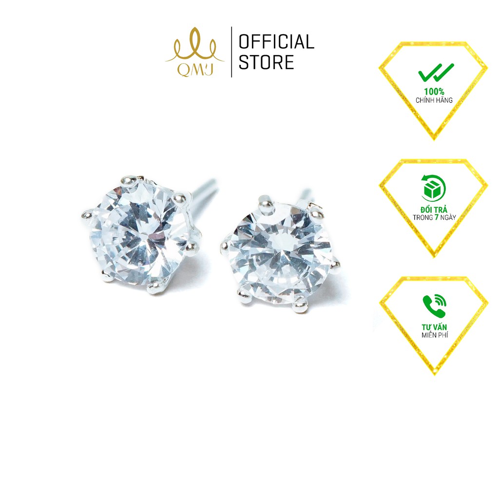Bông tai nữ bạc đơn giản 6 chấu nạm đá sáng thiết kế tinh tế QMJ Q301