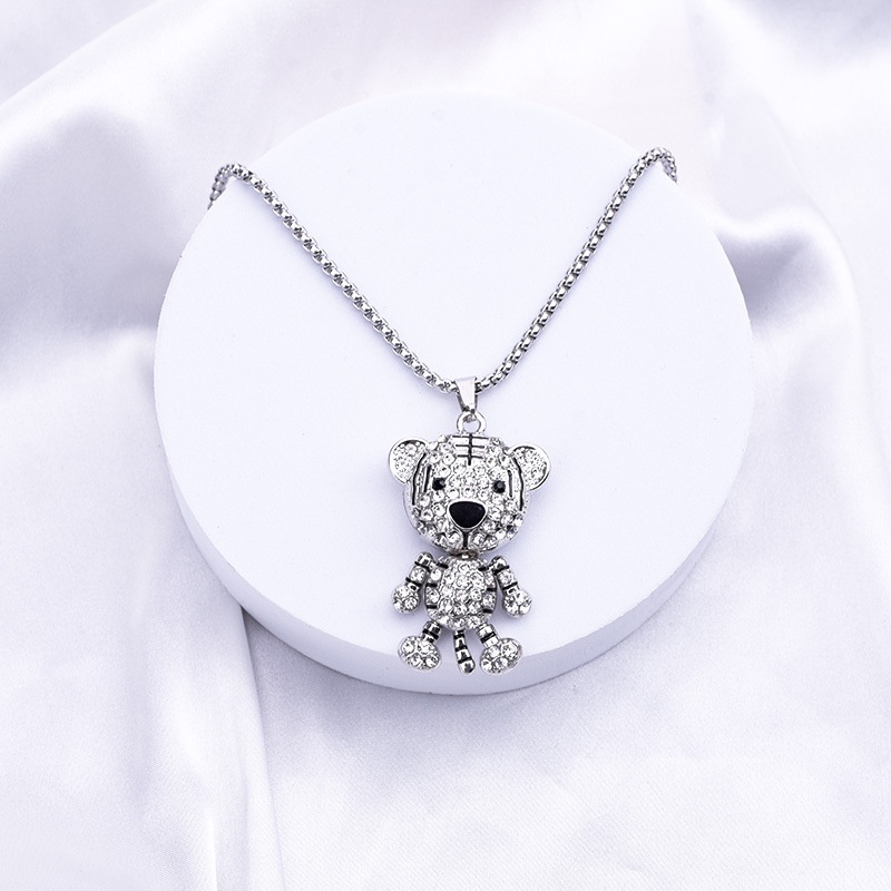 XiaoboACC Dây chuyền thép không gỉ mặt con hổ đính kim cương giả phong cách hip-hop thời trang thu đông 60CM