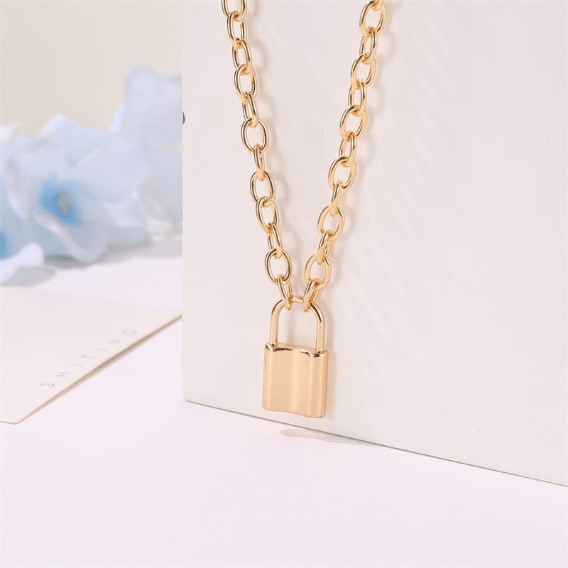 Dây Chuyền Kim Loại Mặt Ổ Khóa Đơn Giản Phong Cách Retro