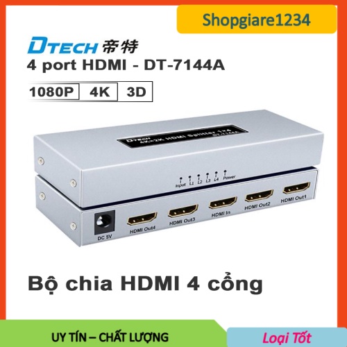 [Mã ELHACE giảm 4% đơn 300K] Bộ chia HDMI 1 RA 4 DTECH DT-7144 hỗ trợ 4K-2K (DT7144A)