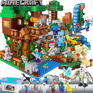 Mô Hình lego Lắp Ráp Ngôi Làng Cây Trong Minecraft 3 Trong 1 ​Bộ 450 Miếng Xếp Hình Cho Bé Chất Lượng Cao