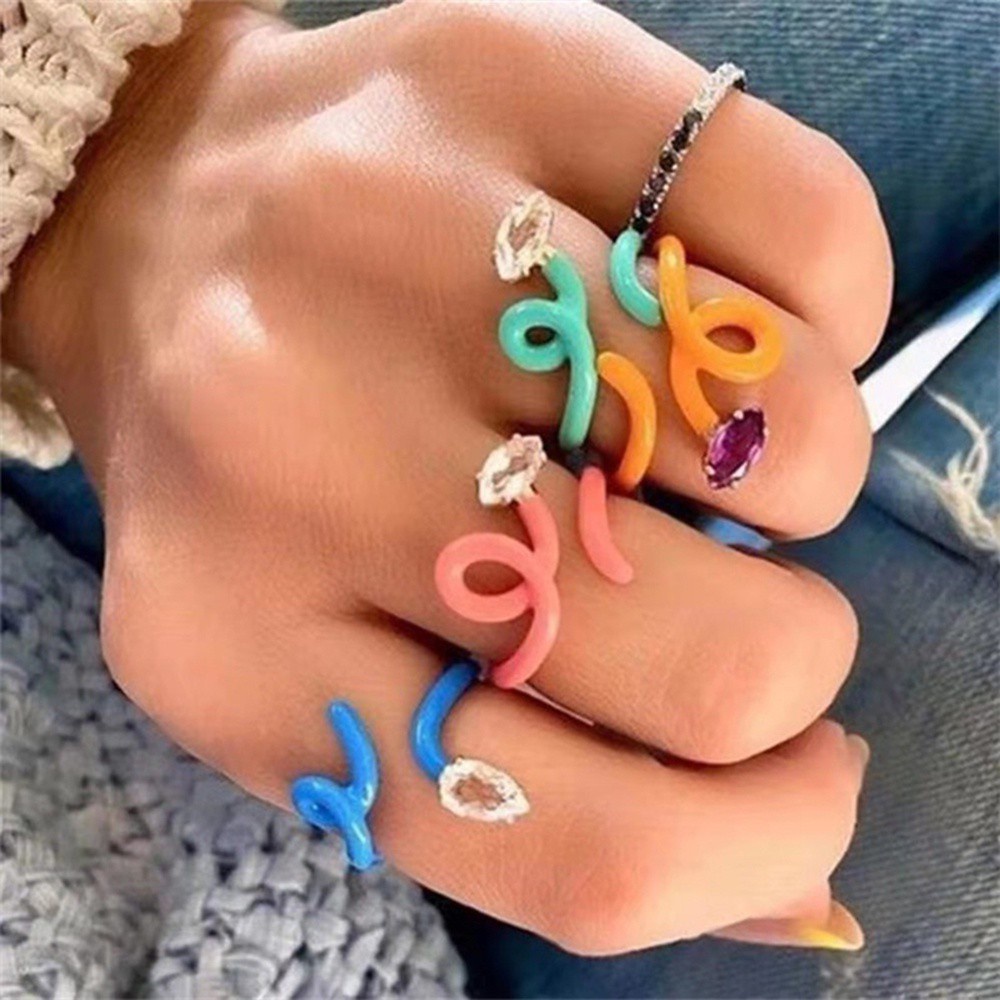 MOCHO Gift Ring New 2021 Party Jewelry Finger Rings Snake Shape Fashion Solid Color Diamond Zircon Simple Open Rings/Multicolor