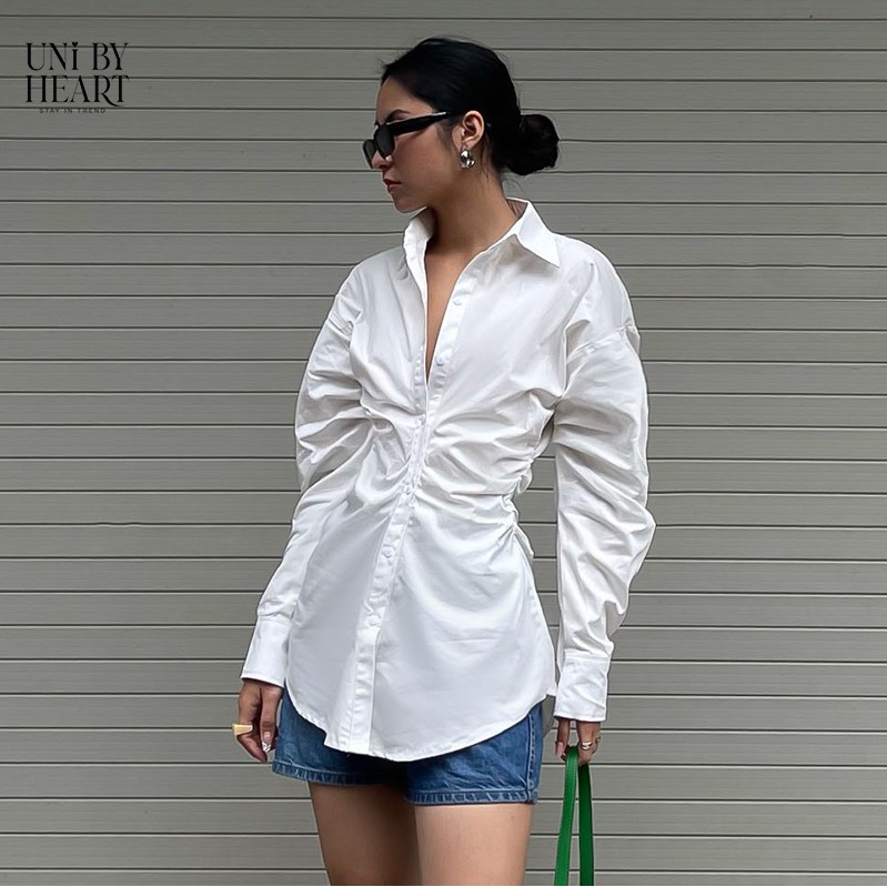 Áo sơ mi nữ Gina Shirt SMI005 thiết kế nhún eo, tay bồng thời trang - Uni By Heart