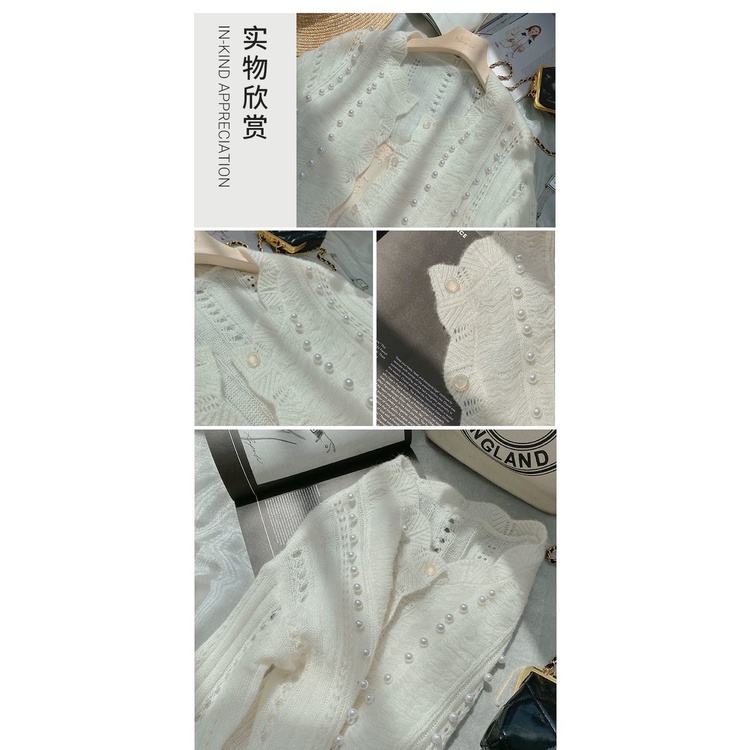 Áo khoác cardigan dệt kim mỏng đính ngọc trai thời trang mùa hè cho nữ