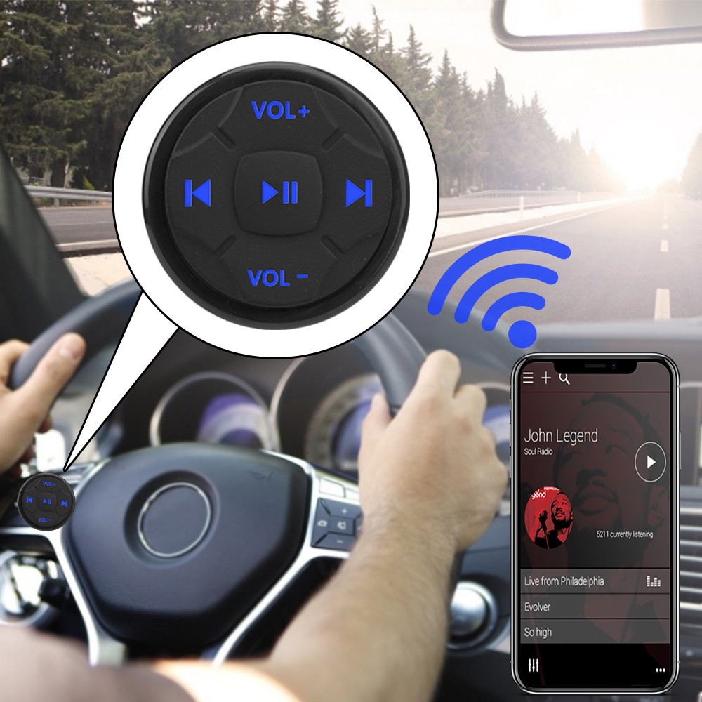 Nút Điều Khiển Vô Lăng Xe Hơi Không Dây Bluetooth 5 Phím Cho Android IOS