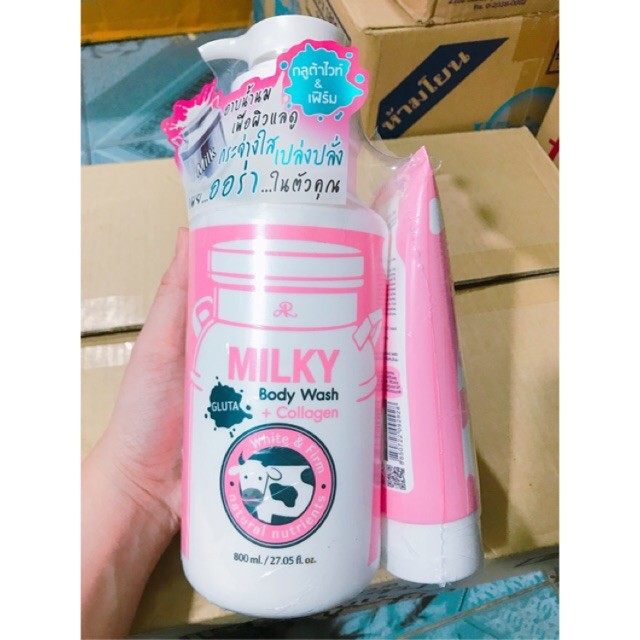 [Tặng sữa rửa mặt] Sữa Tắm Bò Milky Gluta Thái Lan 800ml Chính Hãng