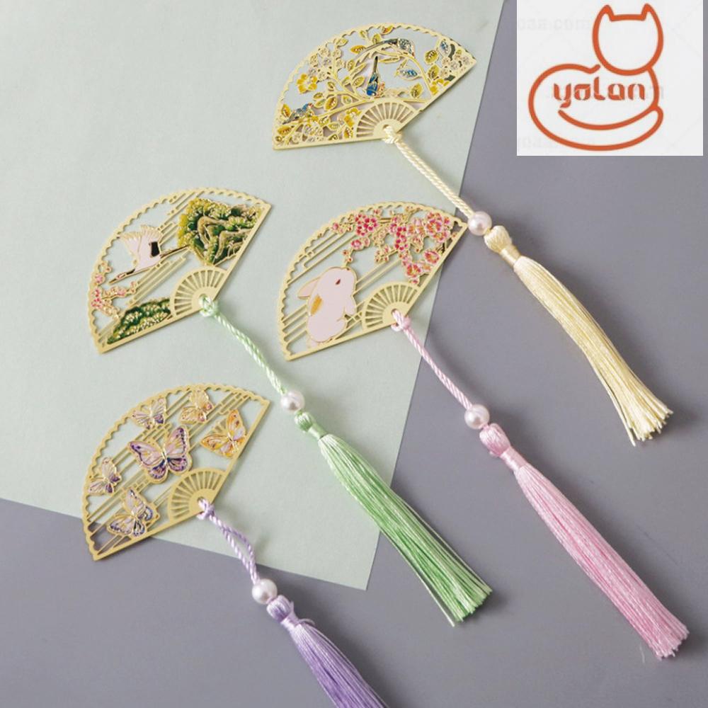 Phụ kiện đánh dấu hình quạt gấp kim loại phong cách Trung Hoa