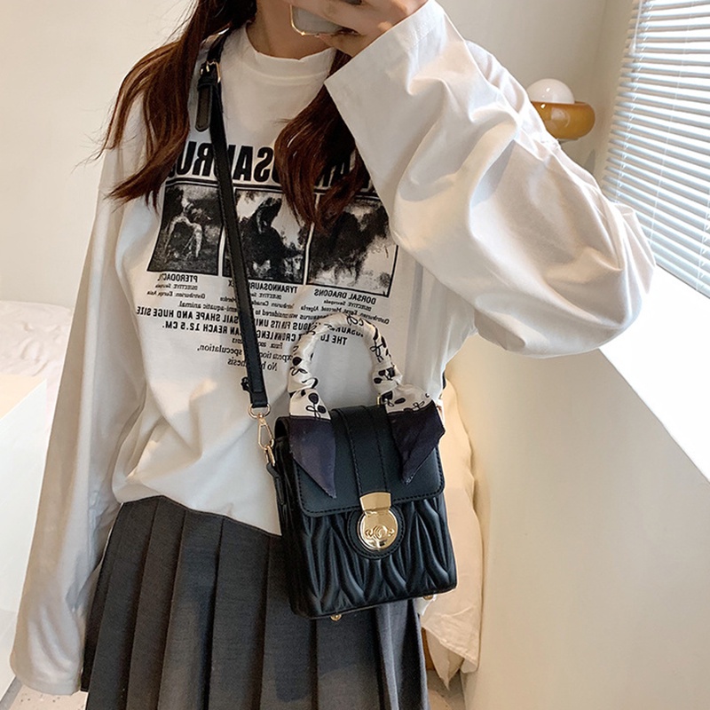 IELGY Túi đeo vai IELGY hình vuông cỡ nhỏ phối khăn lụa thời trang cho nữ