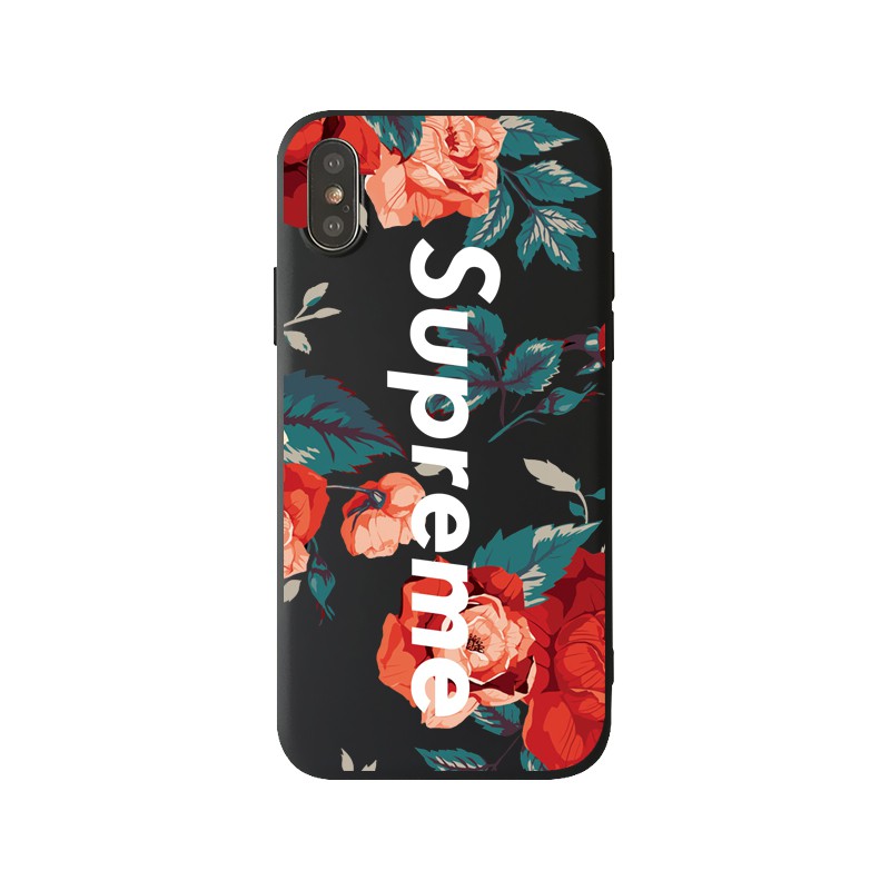 Ốp điện thoại nhựa mềm in họa tiết hoa kèm chữ Supreme cho iPhone X 6 6s 6plus 6splus 7 7Plus 8 8Plus