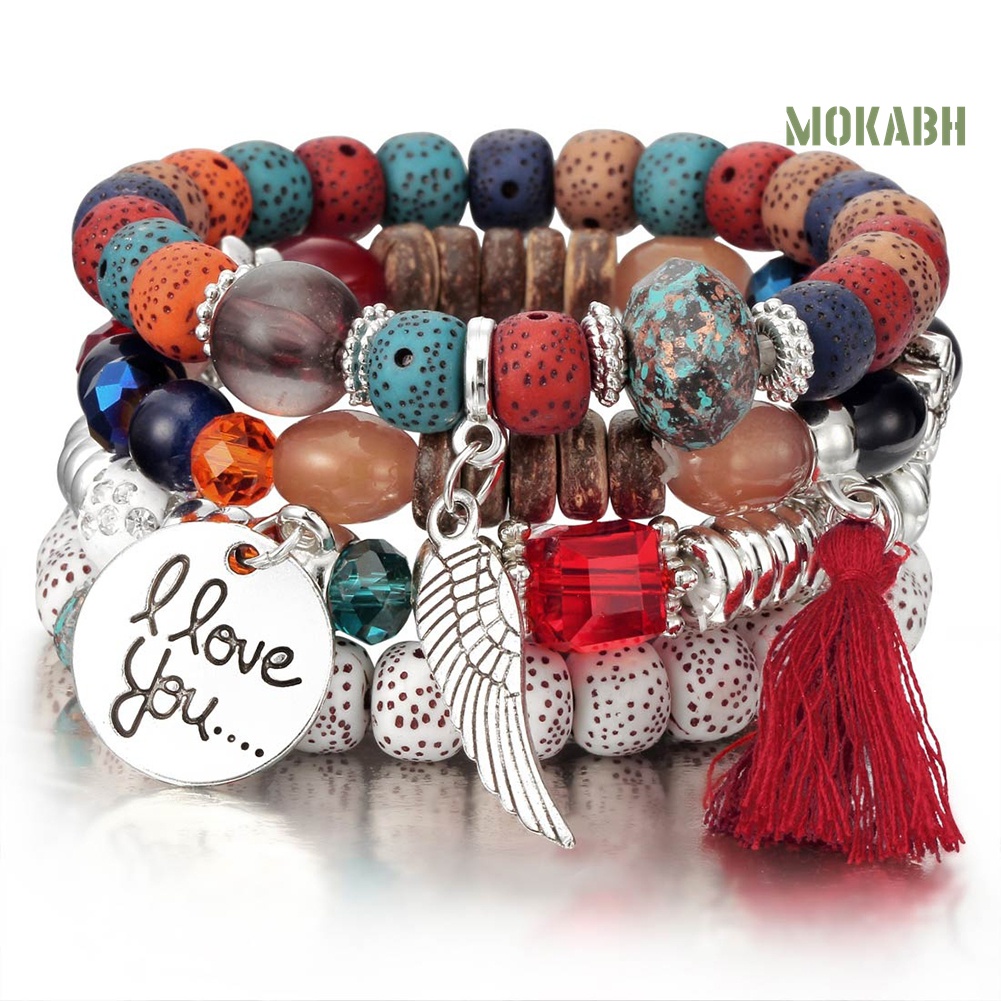 Set 4 Vòng Tay Chuỗi Hạt Phong Cách Bohemian Thời Trang Cho Nữ