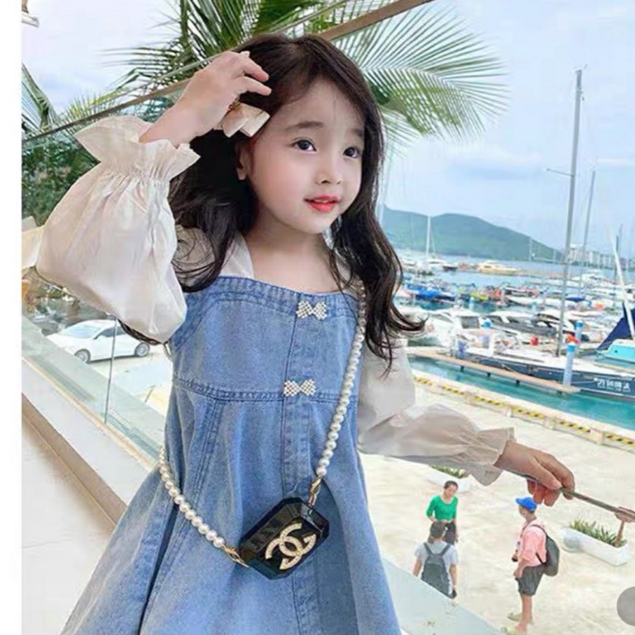 Váy Jean dáng xòe dài tay cho bé gái 8-20kg