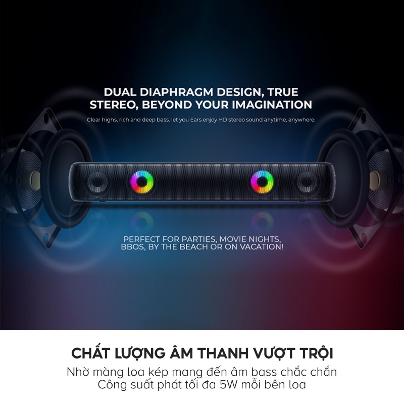 Loa Bluetooth HAVIT SK854BT, Công Suất 2*5W, Có Đèn RGB, Nghe Đến 7H - Chính Hãng Dizigear