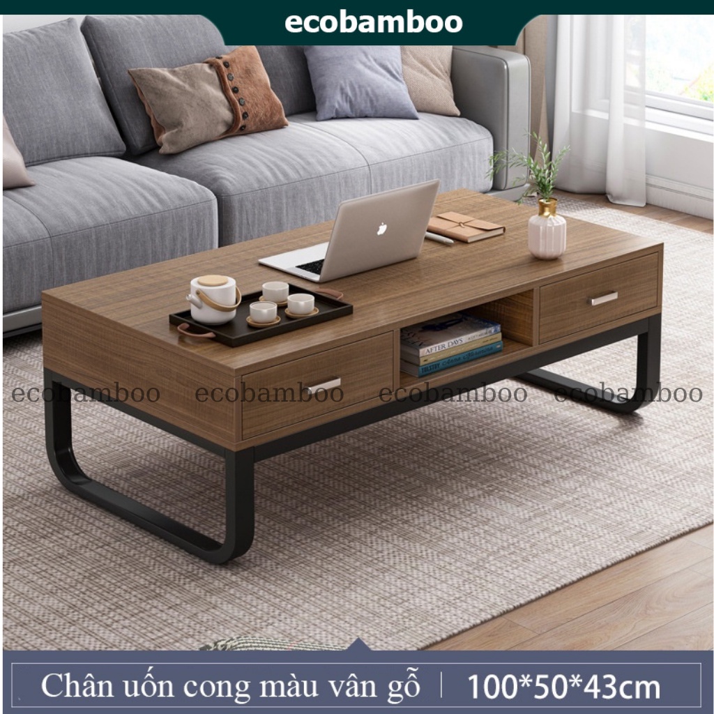 Bàn trà phòng khách, bàn trà sofa bệt phong cách Bắc Âu chất liệu gỗ cao cấp, thiết kế chân sắt sơn tĩnh điện uốn cong