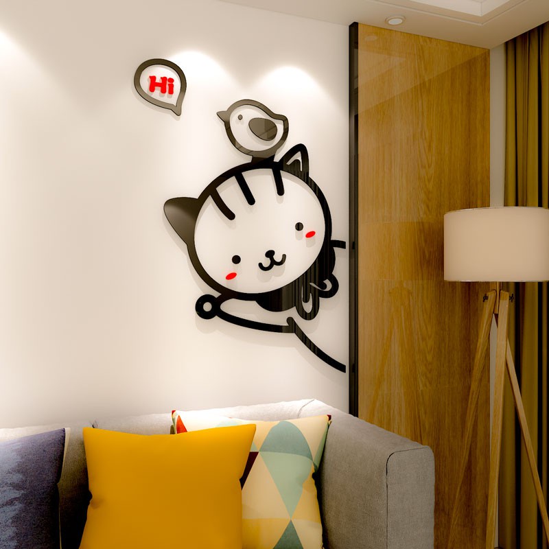 Tranh dán tường mica 3d Mèo Chó Thỏ dễ thương Dán Cửa trang trí mầm non, phòng cho bé Nhiều Size - EPeBen