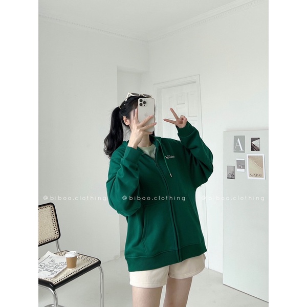BIBOO - Áo khoác Hoodie Zip form rộng in chữ BE NICE chất liệu nỉ chân cua cotton mịn đẹp