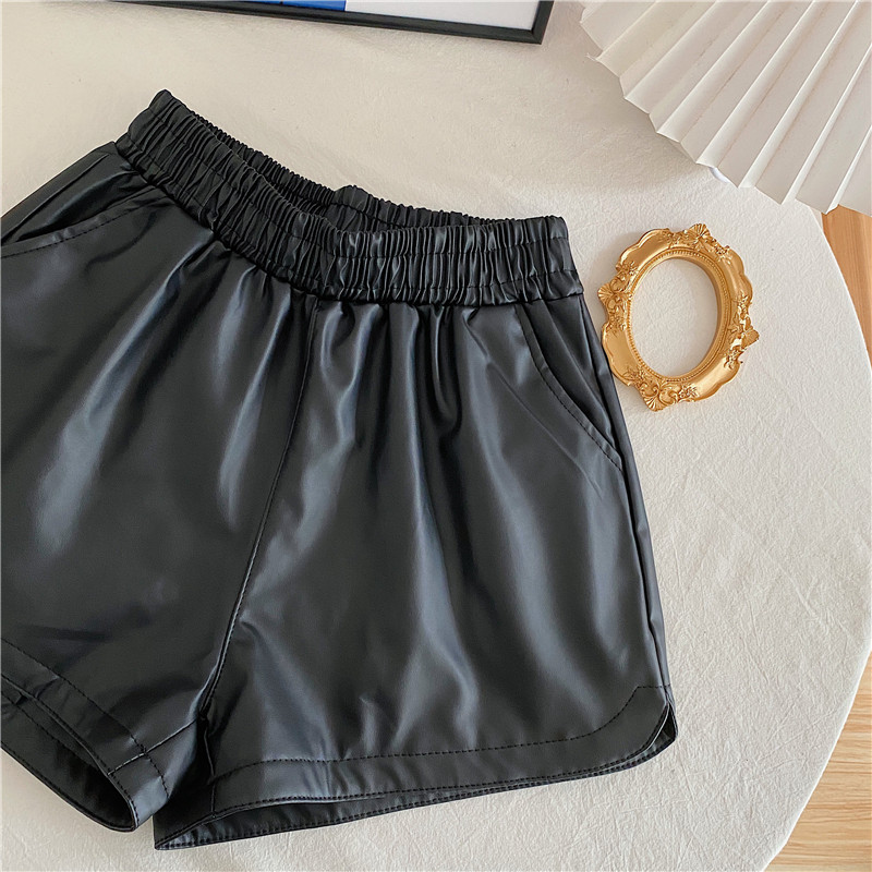 Quần short da cạp cao ống rộng dễ phối đồ thời trang Hàn Quốc