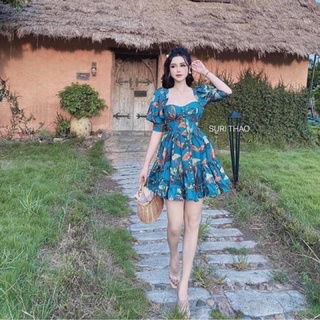 N.t bigsize đầm xanh xoè hoạ tiết