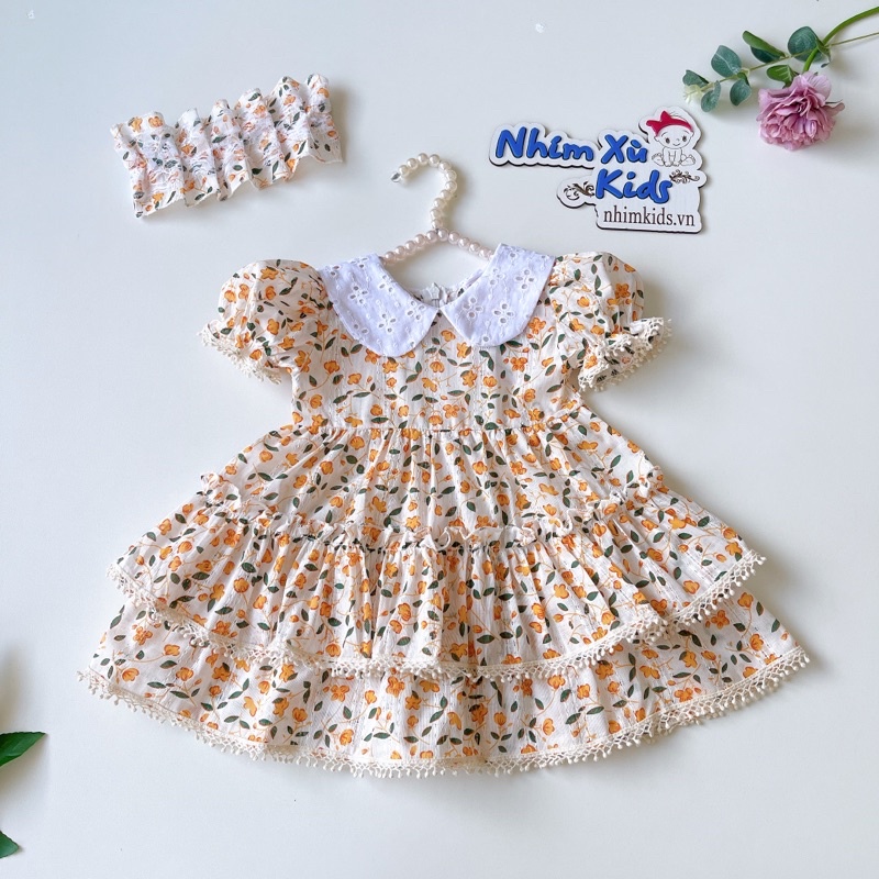 Váy Lolita Hoa Nhí Bèo Tầng Bé Gái 4 Đến 18kg Chất Boi Nhật Thông Hơi [V072]