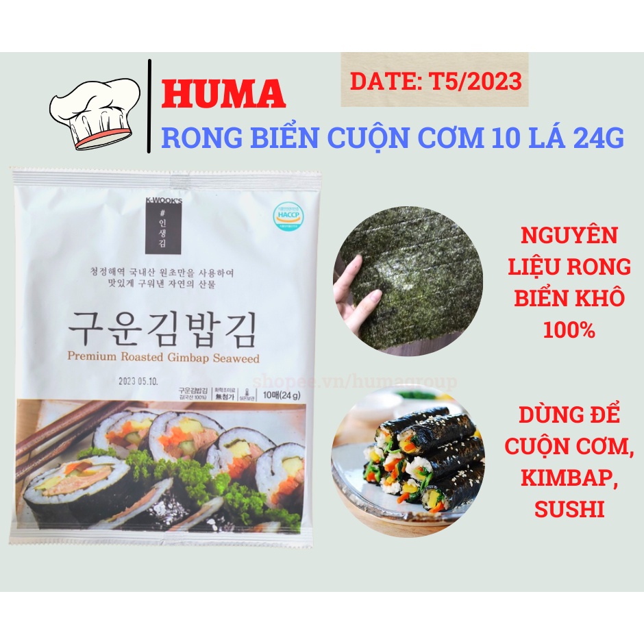 Rong Biển Cuộn Cơm Hàn Quốc K-WOOK 10 Lá 24g – Gói Rong Biển Cuộn Làm Kimbap, Sushi Nhập Khẩu Chính Hãng