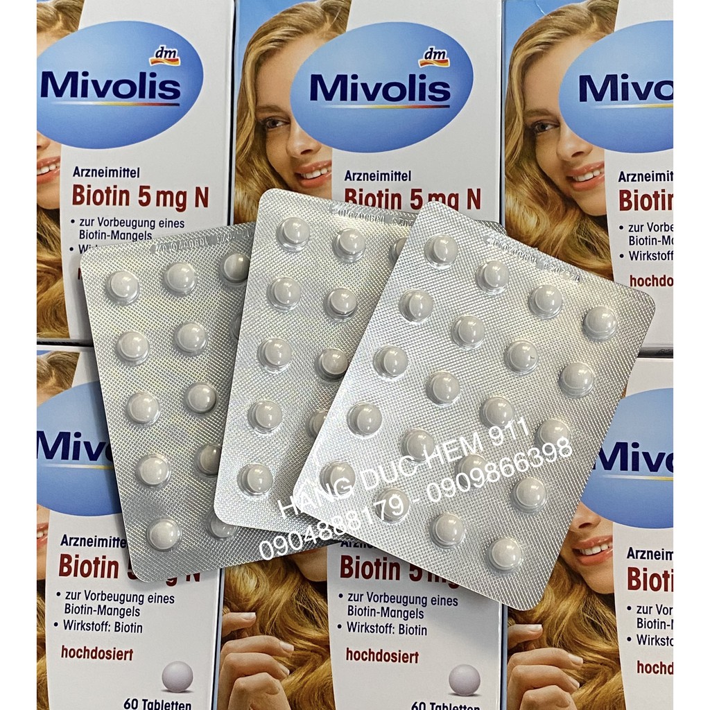 Viên Biotin mọc tóc giảm rụng tóc Mivolis nội địa Đức 60 viên