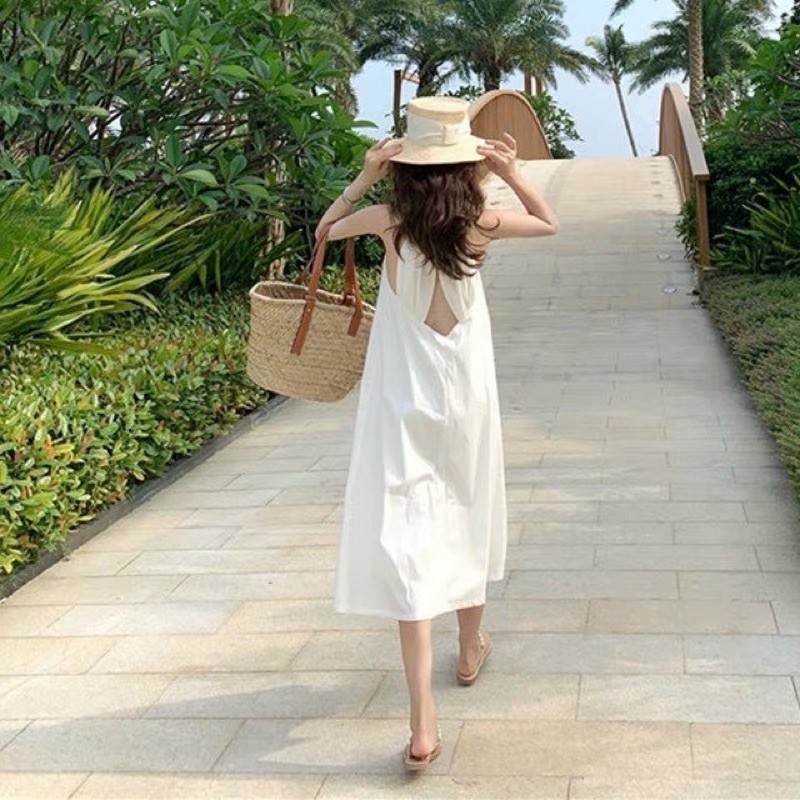 ĐẦM SUÔNG CỔ YẾM XẺ LƯNLỚP MÚT NGỰC MAXI - BUM DRESS T200