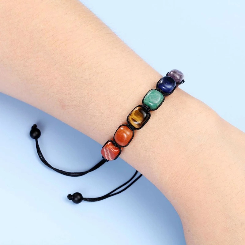 1 Pc Adjustable Natural Stone Reiki Healing Crystal 7 Chakra Yoga Braided Bracelet