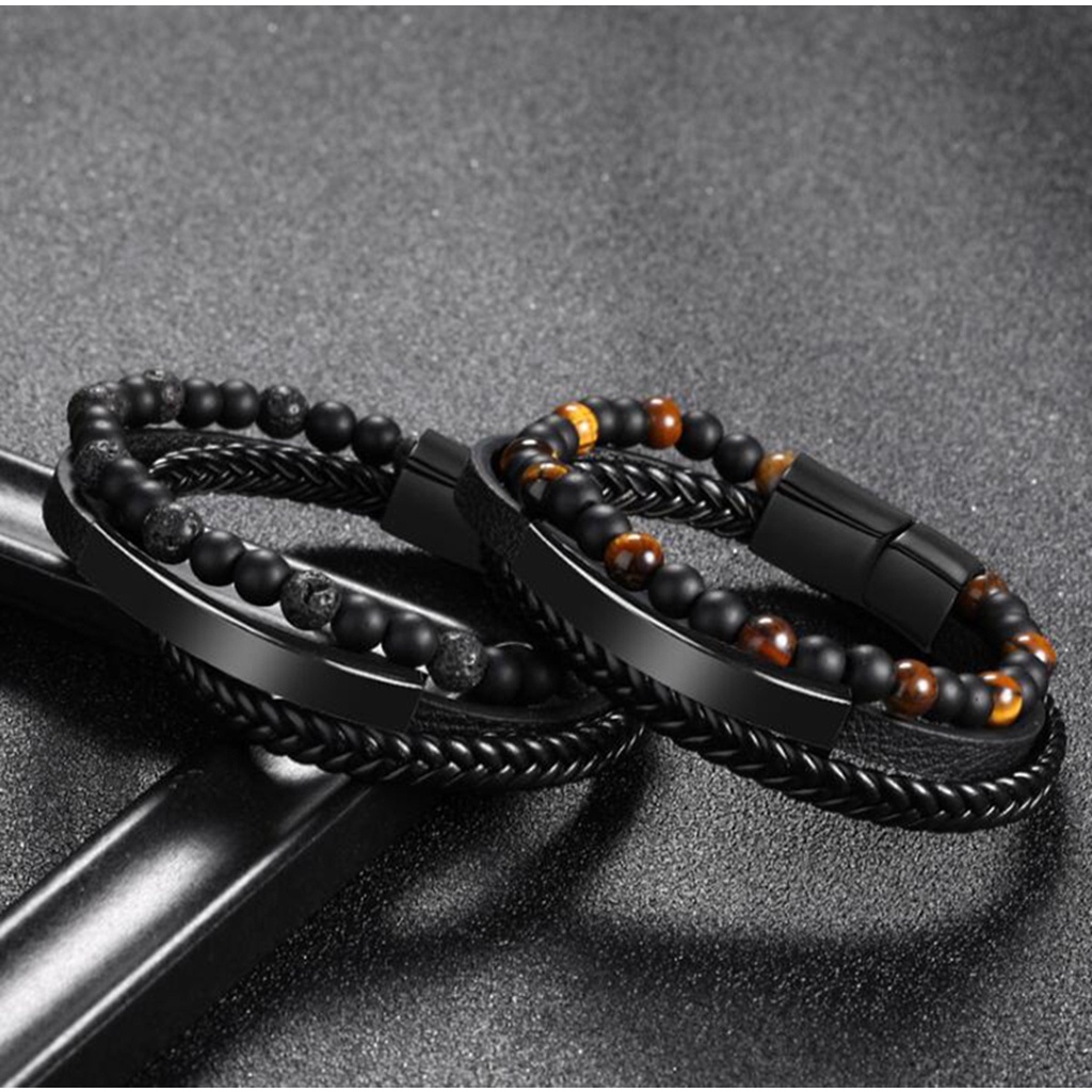 Vòng Tay 3 Lớp Phong Cách Vintage Cá Tính Dành Cho Nam