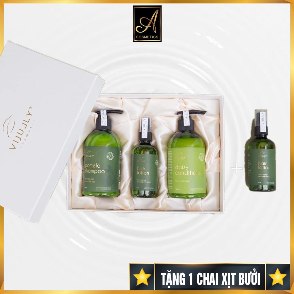 [TẶNG 1 CHAI TINH DẦU BƯỞI] Combo Dầu gội bưởi + Dầu xả dừa + Tinh dầu bưởi Vi Jully, Giúp Giảm tóc rụng, kích mọc tóc