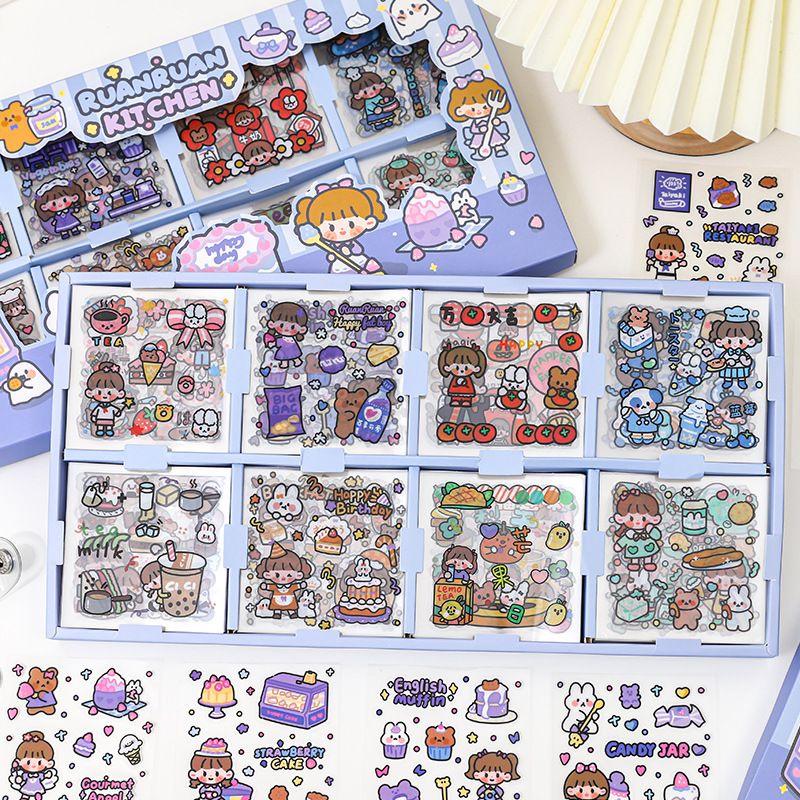 Hộp 200 tấm sticker hình dán cute trang trí sổ ly bình