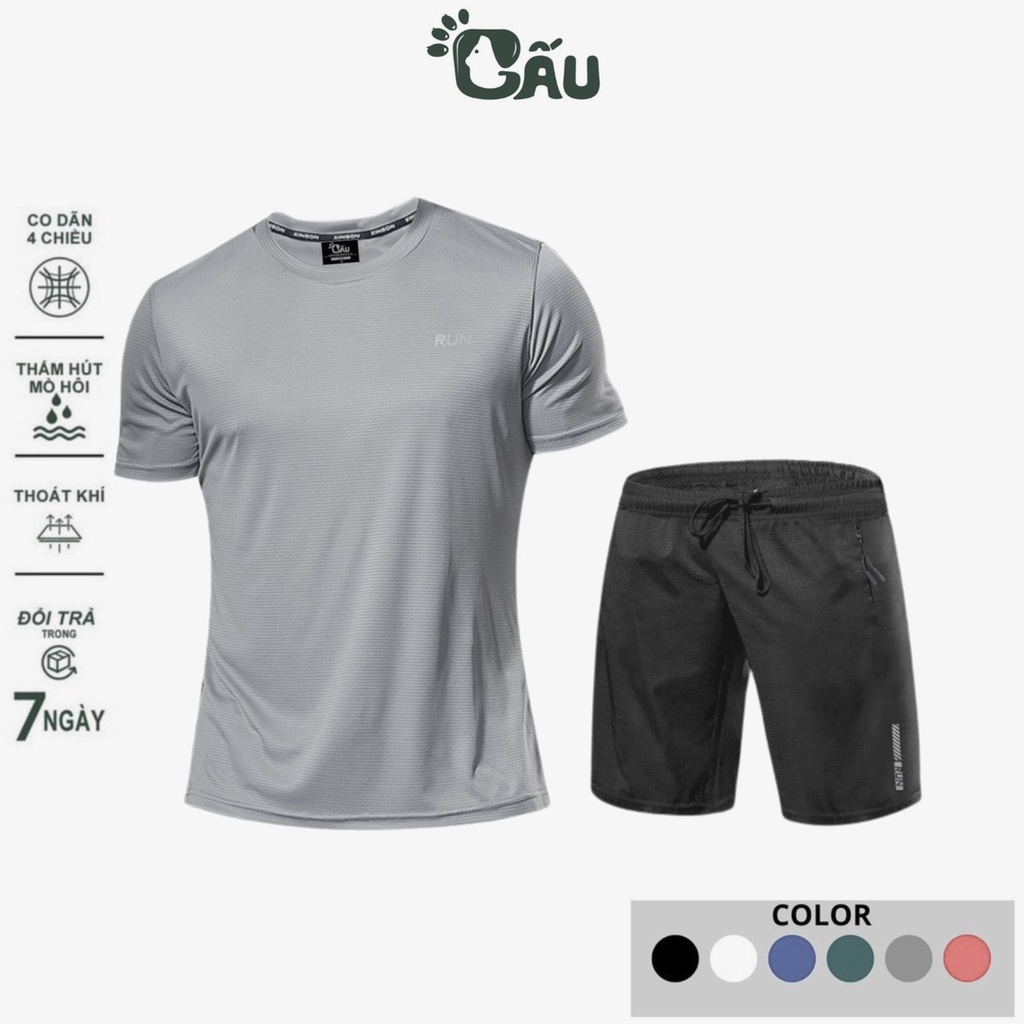 Set bộ thun nam Gấu 194 vải thun lạnh co dãn 4 chiều, phong cách thể thao - gym - bóng đá, from slim fit - RUN