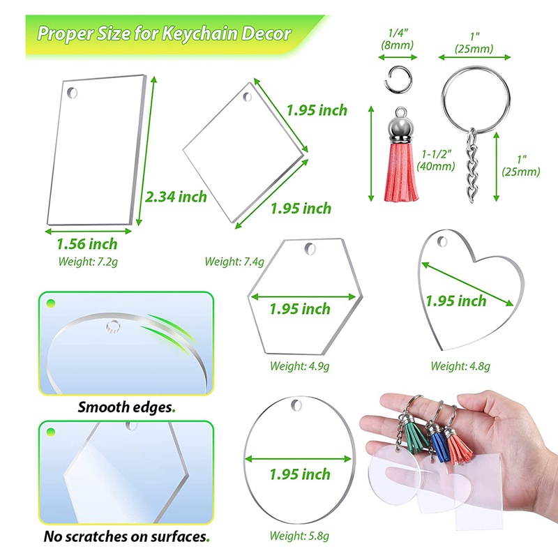 Bộ 50 Móc Khóa Trơn Bằng Acrylic Trong Suốt Với 5 Hình Dạng Khác Nhau Charms