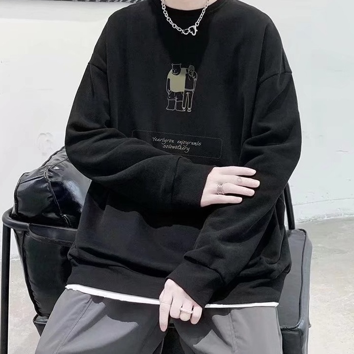 Áo len cổ tròn dáng rộng thời trang thu đông dành cho nam