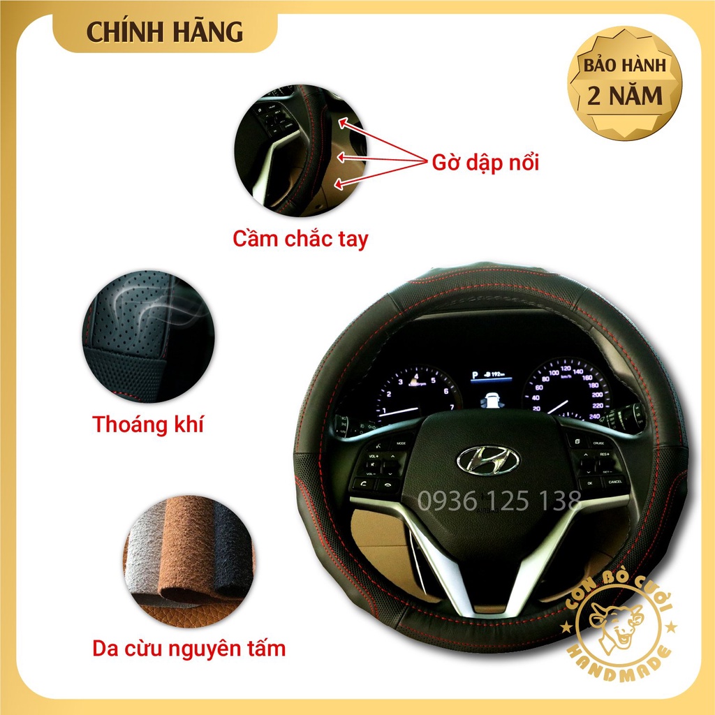 Bọc Vô Lăng-Tay Lái-Ô Tô-Cao Cấp-Da Cừu Thật-100%, Bảo hành 2 năm.