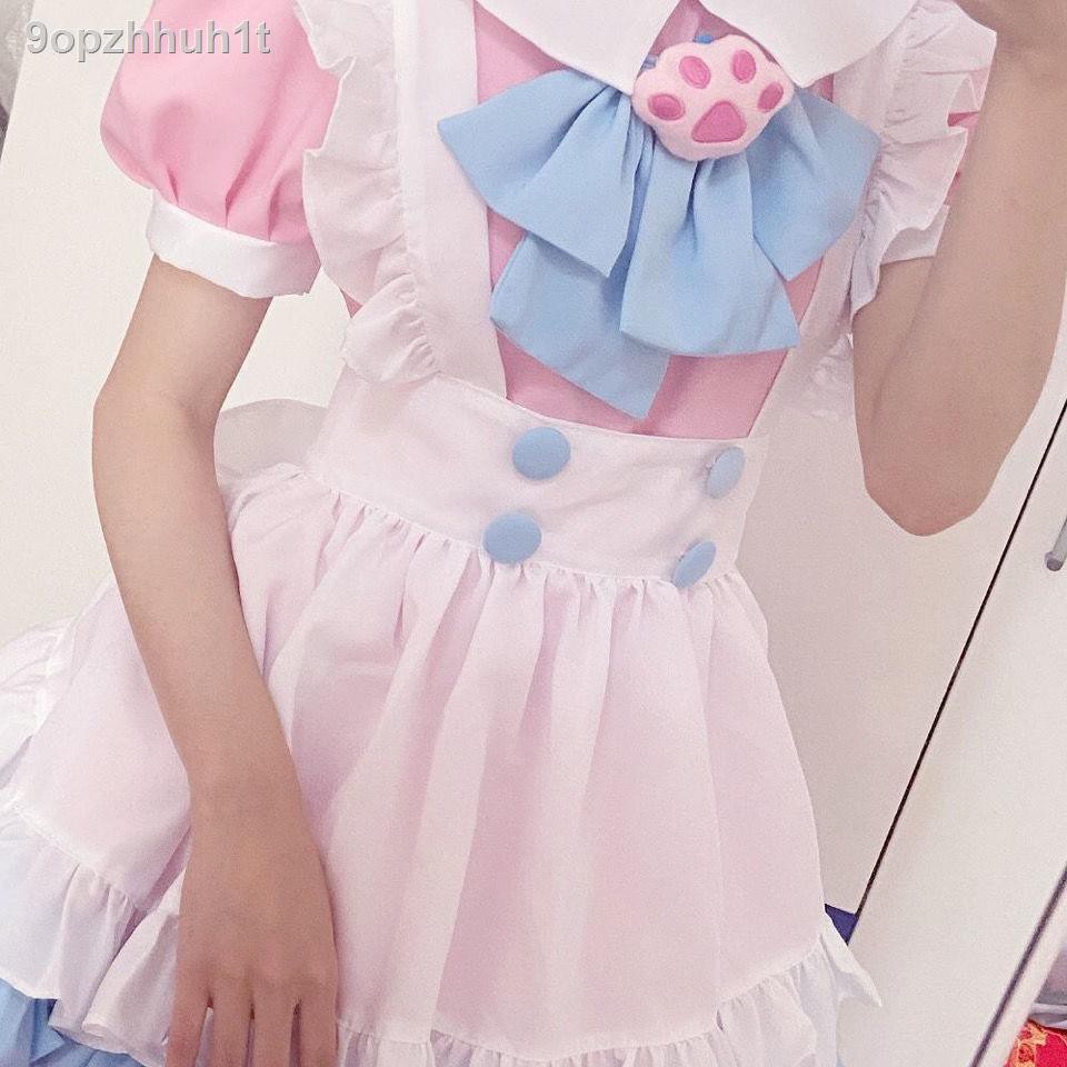 váy đầm dáng xoèChân váy₪⊙☇mới siêu dễ thương trang phục hầu gái màu hồng xanh cosplay Lolita của phụ nữ hàng