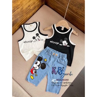Bộ Mickey áo thun ba lỗ ngược và quần jean lửng (6-20kg)
