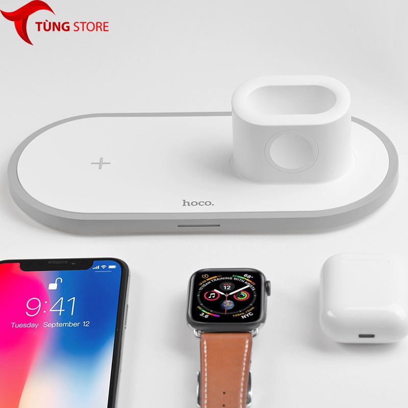 Sạc không dây, Đế sạc không dây HOCO CW21 3 in 1 ( Iphone - Airpod - Apple Watch )