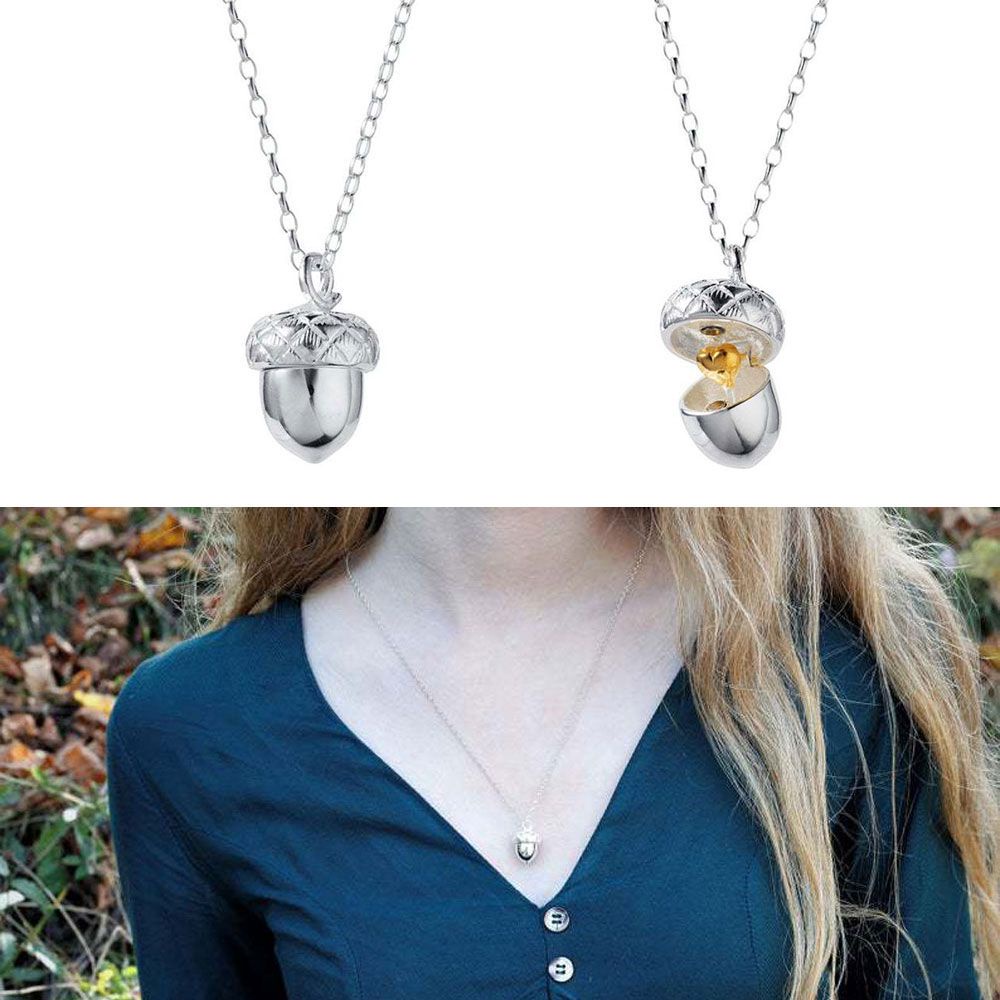 Vòng cổ hình hạt dẻ mở nắp có mặt hình trái tim bên trong độc đáo thời trang cho nữ