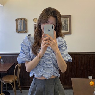 (ORDER) Áo  kiểu nữ cộc tay vai bồng cổ vuông xếp ly nhăn dúm style Hàn Quốc điệu đà