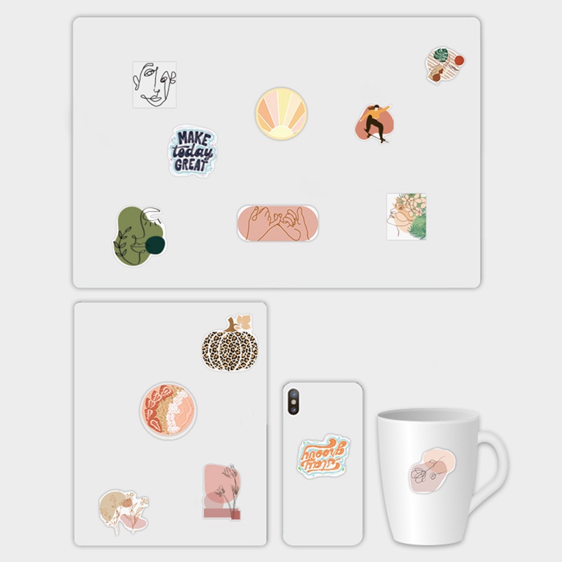 Set 100 Miếng Dán Trang Trí Chai Nước/Laptop Họa Tiết Trừu Tượng Phong Cách Boho