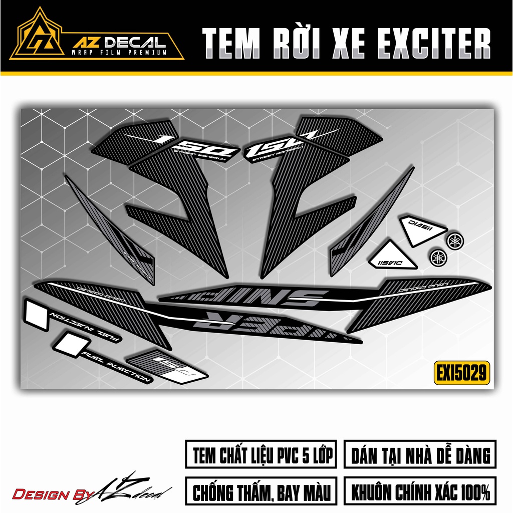 Decal Rời Dán Xe Exciter 150 Thiết Kế Chữ Cách Điệu | EX15029 | Tem Chế Dán Xe Ex150 Độc Đáo Chống Bay Màu