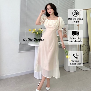 CÓ BIGSIZE - ĐẦM NHÚN NGỰC TAY PHỒNG BUỘC NƠ SAU