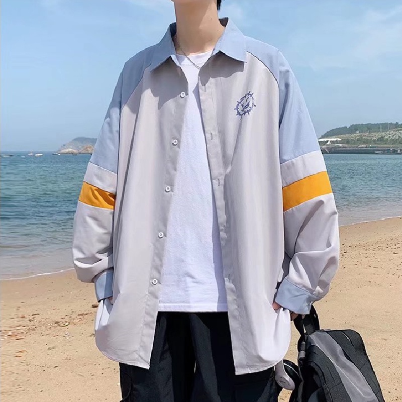 Áo sơ mi tay dài dáng rộng in hình thời trang Nhật Bản sành điệu cỡ M-3XL cho nam