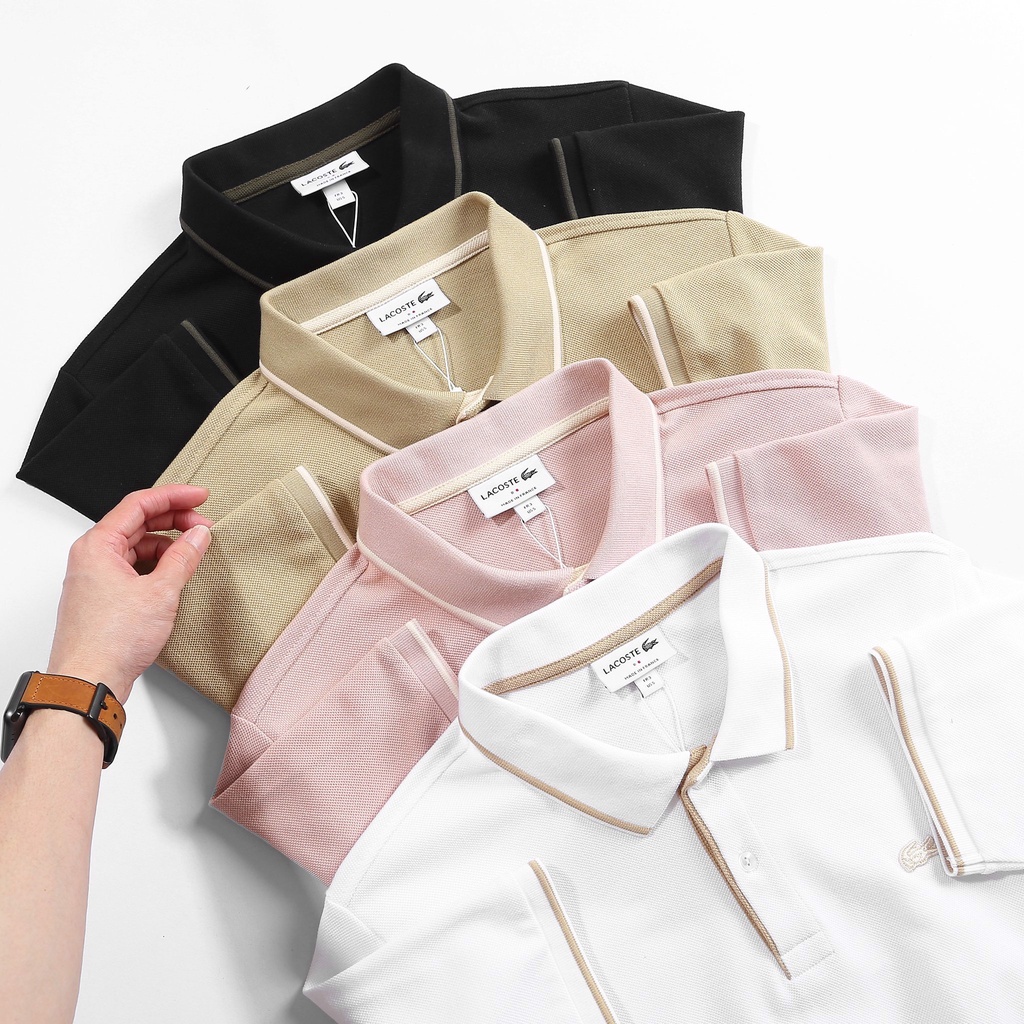 Áo Thun Nam Regular POLO LACOSTE TRƠN VIỀN LOGO VÀNG vải cá sấu logo thêu dáng dài cực đẹp 4 màu hàng xuất xịn